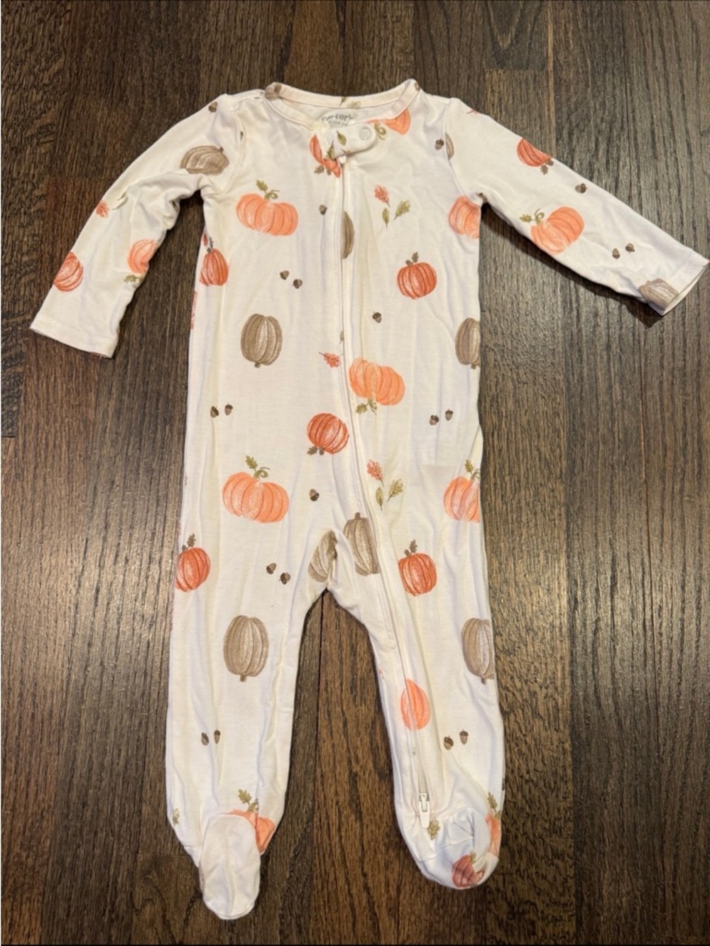 Carters pumpkin two way zipper footie pajamas size 9 months